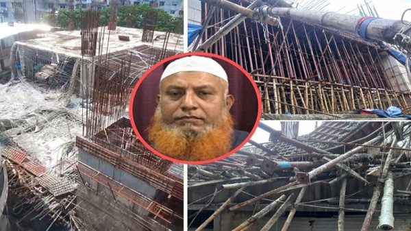 নির্মাণাধীন মসজিদুল আকবর কমপ্লেক্সের ছাঁদ ধসে ক্ষয়ক্ষতি,কন্ট্রাকটর ও প্রকৌশলীর গাফিলতির অভিযোগ !!